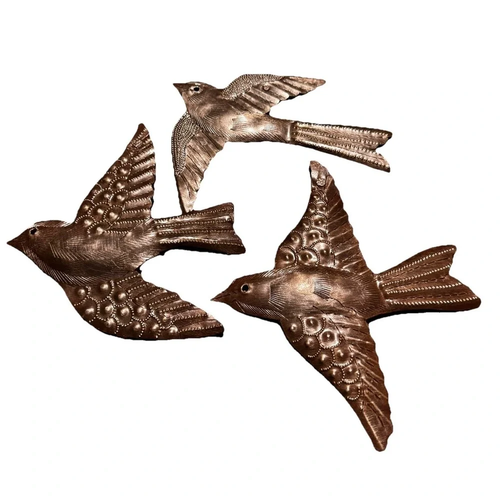 MCM Style Birds Flying Made With Recycled Steel Handmade Set of 3